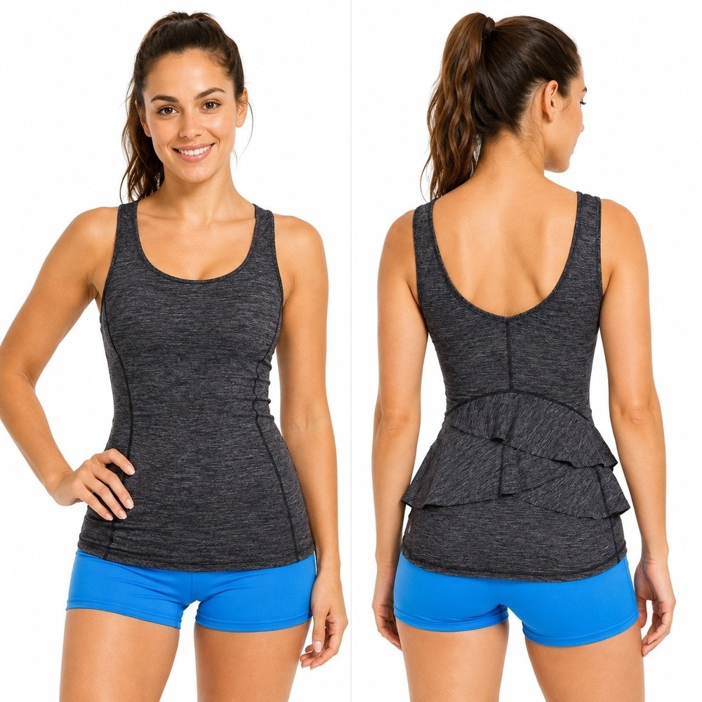 Lululemon Tank Top Ruffle Hem Sleeveless Athletic Gray Size 6 Hustle Tank